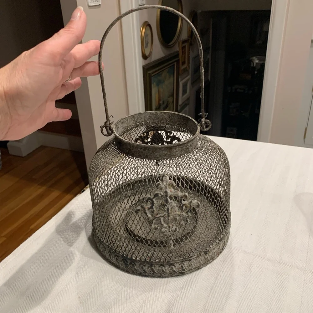 French Style Lantern Metal Vintage Shabby Chic in Aged Gray